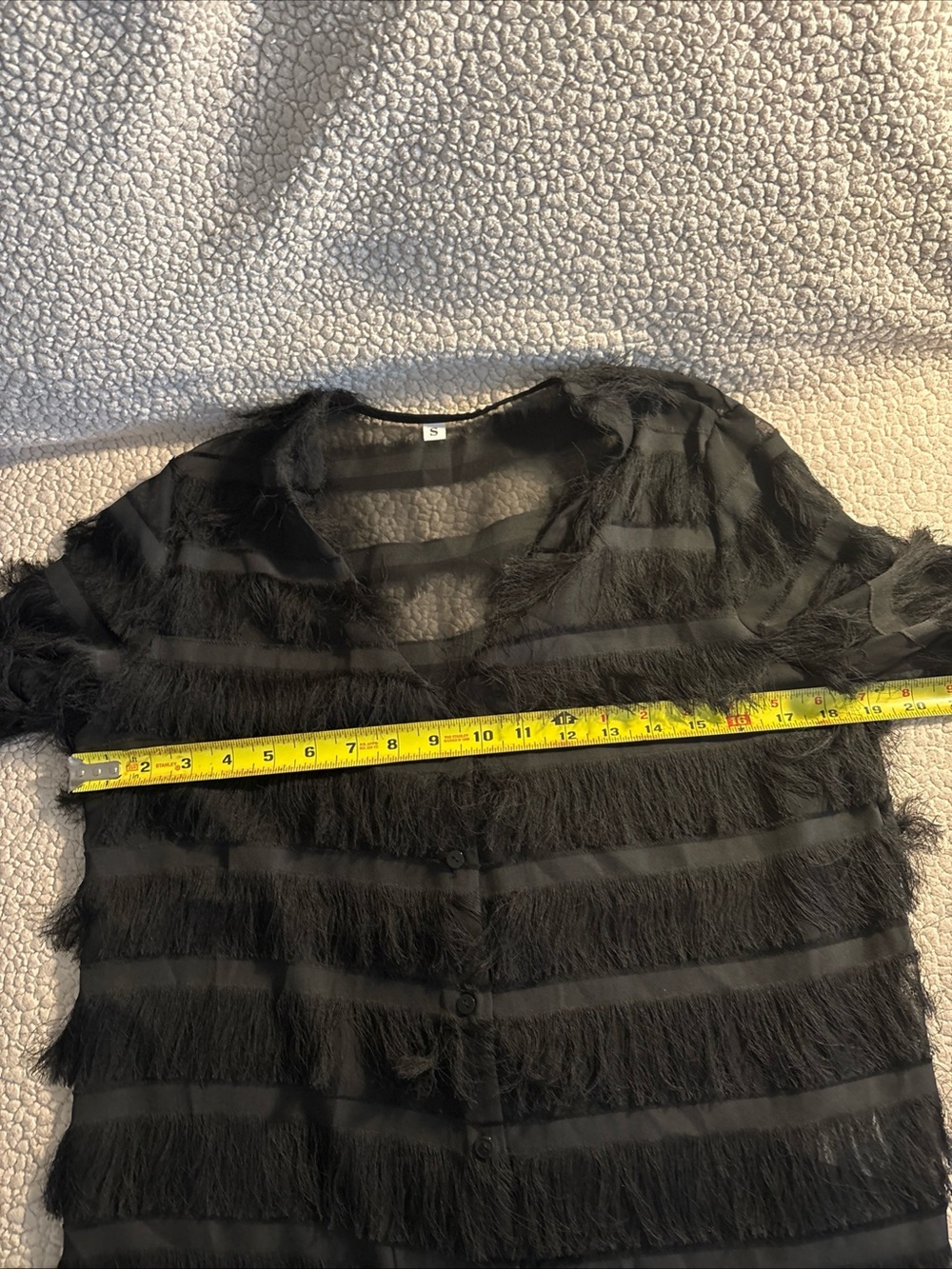 Black Fringe Sheer Button-Up Blouse - Elegant Women's Top sz Sm Holiday top - Picture 10 of 14